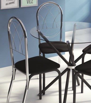 Conjunto Espanha Zara 4 cadeiras Desmontável - Cromo/Preto