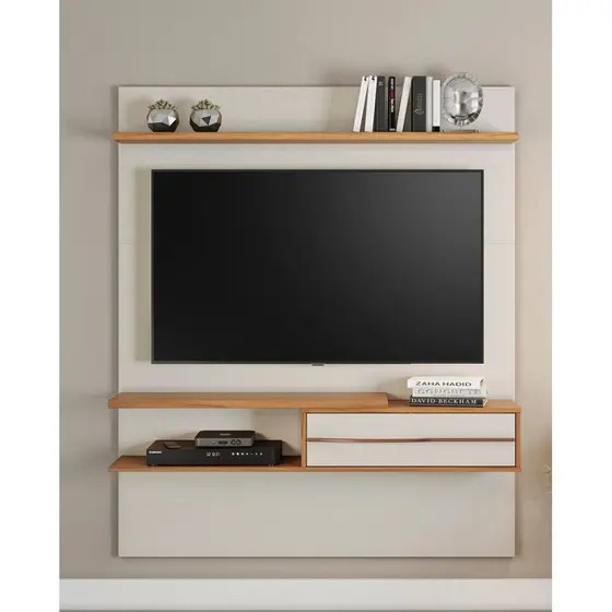 Painel para Tv 55 Polegadas 1,35m Off White/Freijó Trend com Lampada Led