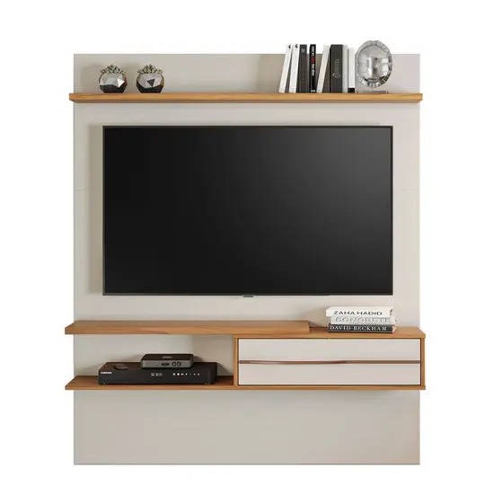 Painel para Tv 55 Polegadas 1,35m Off White/Freijó Trend com Lampada Led