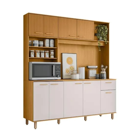 Kit Cozinha 9 portas 1 gaveta Napoles freijo/ripado/off acetinado - Poliman