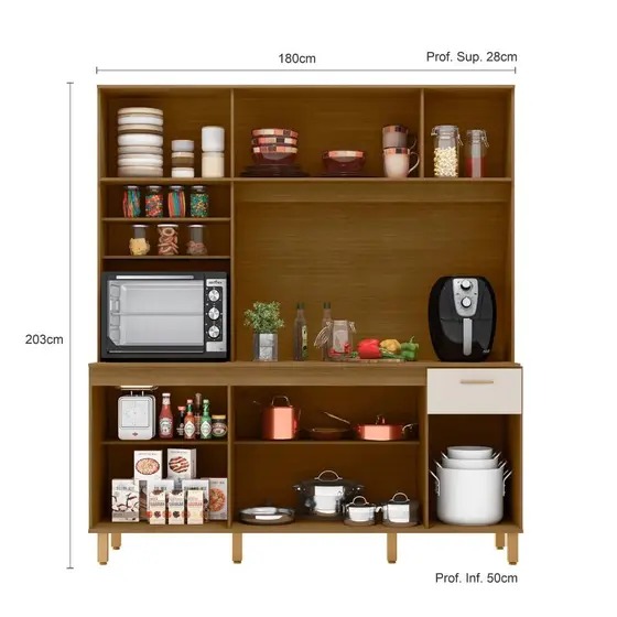 Kit Cozinha 9 portas 1 gaveta Napoles freijo/ripado/off acetinado - Poliman