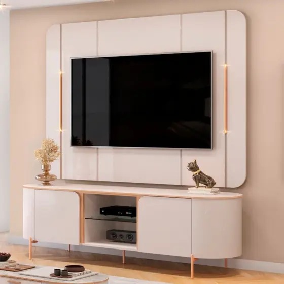 Bancada com Painel para Tvs até 65 Polegadas DJ Móveis Adele com LED e 2 Portas - DJ Moveis