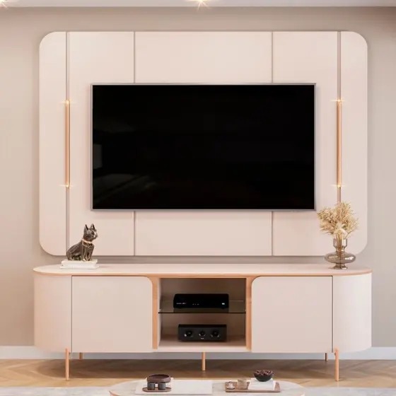 Bancada com Painel para Tvs até 65 Polegadas DJ Móveis Adele com LED e 2 Portas - DJ Moveis
