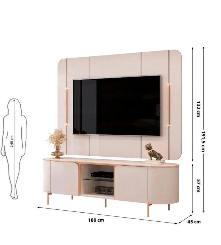 Bancada com Painel para Tvs até 65 Polegadas DJ Móveis Adele com LED e 2 Portas - DJ Moveis