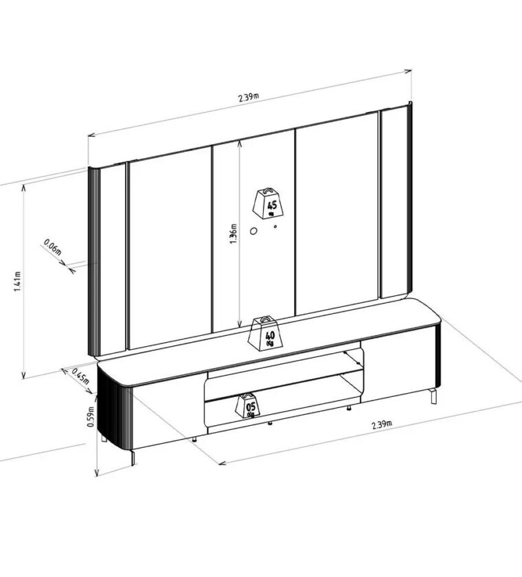 RACK SANTORINI C/LED PAINEL SANTORINI TAUARI/OF WHIT FOSCO