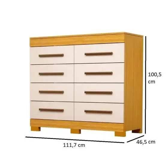 cômoda solteiro nalu c/ 8 gavetas cinamomo/off white - ACP
