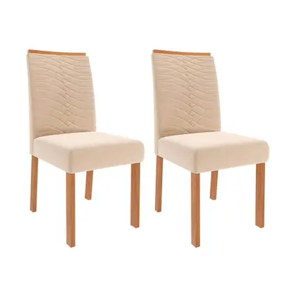 Conjunto com 2 Cadeiras Clarice Wood Linho Bege e Madeira - Modern