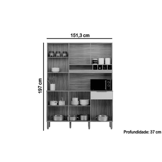 Cozinha Compacta Moscato 6 Portas 1 Gaveta 100% Mdf Amêndoa/Chumbo - Rio Doce Cor: Cinza Escuro