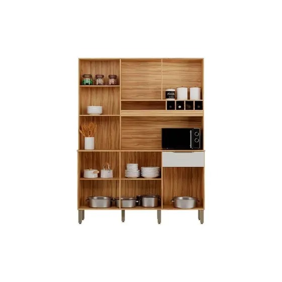 Cozinha Compacta Kit Moscato c/ 6 Portas e 1 Gaveta 197x151cm Amendoa/Branco - Ronipa
