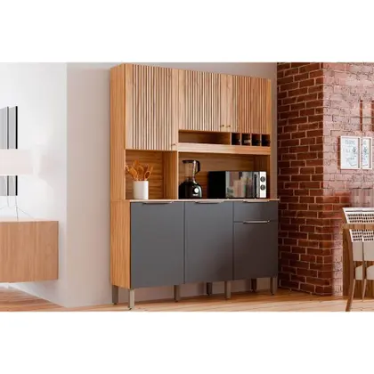 Cozinha Compacta Moscato 6 Portas 1 Gaveta 100% Mdf Amêndoa/Chumbo - Rio Doce Cor: Cinza Escuro