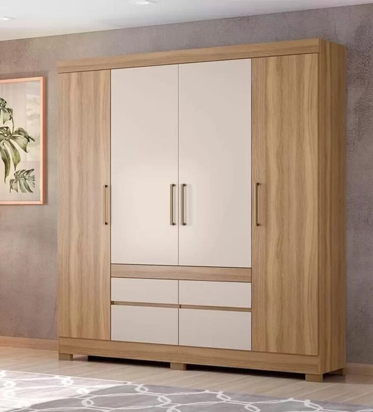 Guarda-Roupa Casal 4 Portas Bilbao Amêndola Touch/Off White - Demóbile