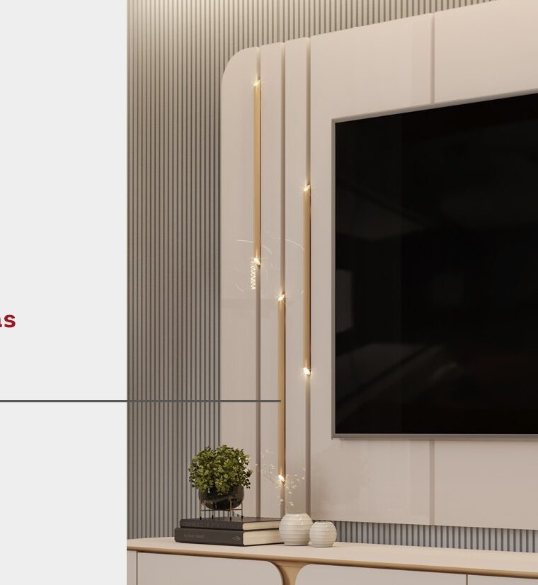 Bancada Com Painel Celine Para TV Até 75 Polegadas 2 Portas 2 Gavetas LED Off White- DJ Móveis