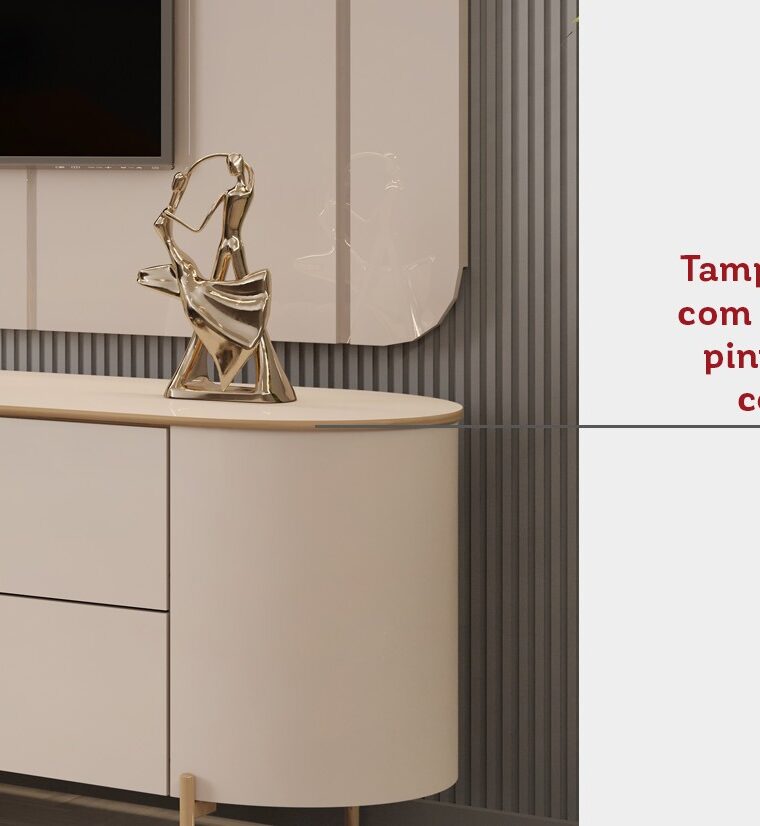 Bancada Com Painel Celine Para TV Até 75 Polegadas 2 Portas 2 Gavetas LED Off White- DJ Móveis