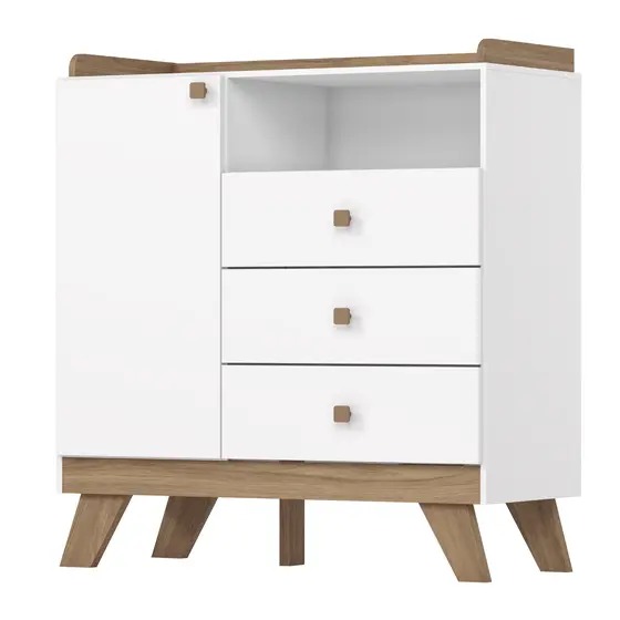 Cômoda 3 Gavetas 1 Porta Confete Branco/Jequitibá HP - Henn