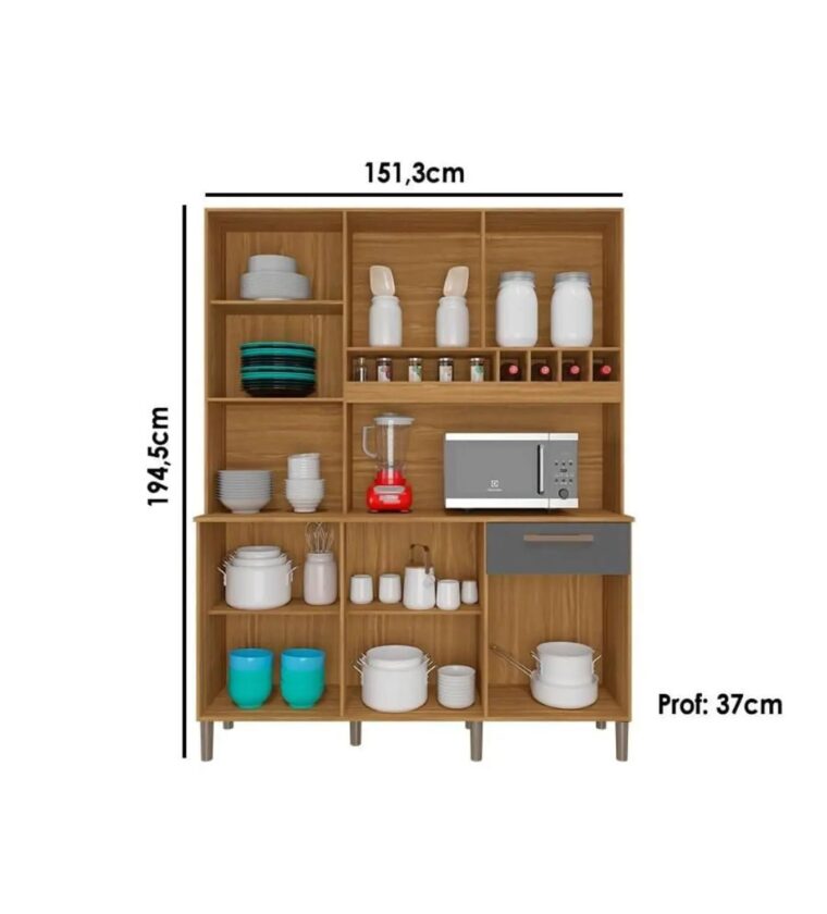 Cozinha Compacta Pinot 6 Portas 1 Gaveta 100% Mdf Amêndoa/Off White - Rio Doce