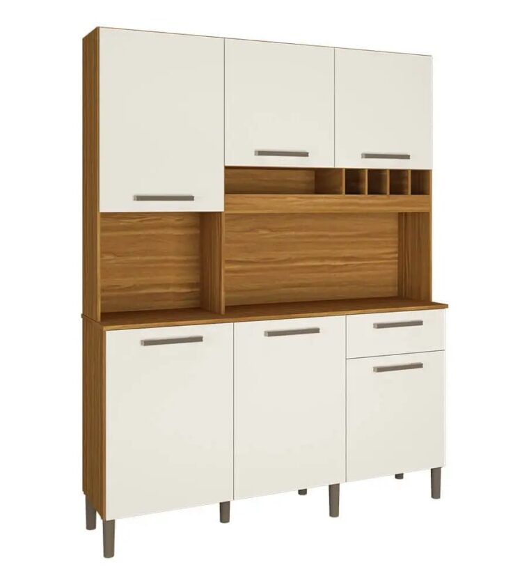 Cozinha Compacta Pinot 6 Portas 1 Gaveta 100% Mdf Amêndoa/Off White - Rio Doce