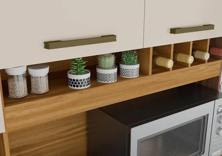 Cozinha Compacta Pinot 6 Portas 1 Gaveta 100% Mdf Amêndoa/Off White - Rio Doce