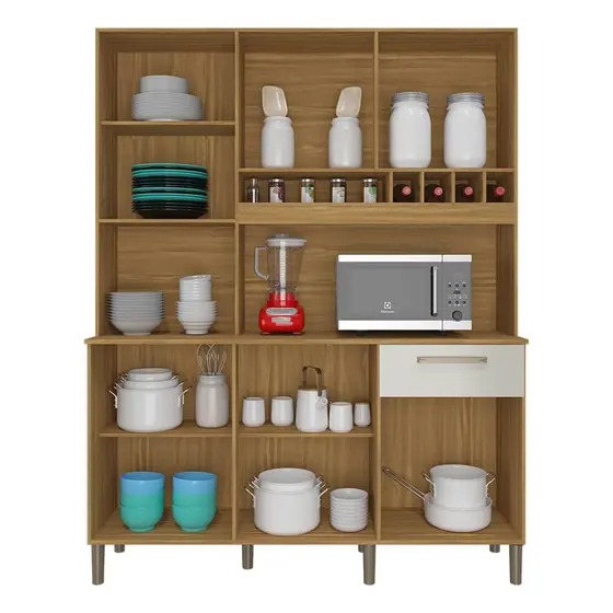 Cozinha Compacta Pinot 6 Portas 1 Gaveta 100% Mdf Amêndoa/Off White - Rio Doce
