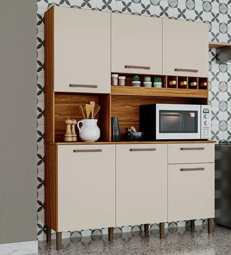 Cozinha Compacta Pinot 6 Portas 1 Gaveta 100% Mdf Amêndoa/Off White - Rio Doce