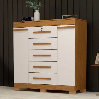 Cômoda Diana 2 Portas 5 Gavetas 100% Mdf Cinamomo/Off White - Acp Móveis