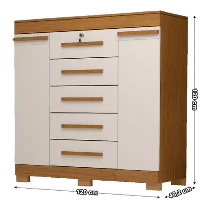 Cômoda Sapateira 2 Portas 5 Gavetas Diana Prime com Pés e Chave ACP Móveis