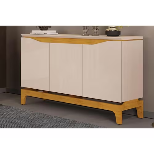 Buffet Aparador 3 Portas em MDF com Pés em MDF Joile Cedro/Off White