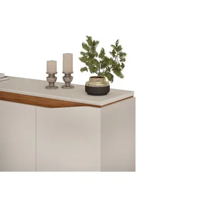 Buffet Aparador 3 Portas em MDF com Pés em MDF Joile Cedro/Off White
