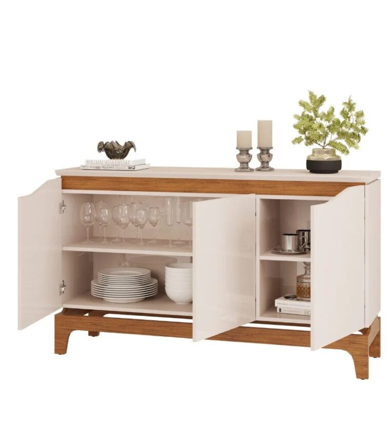 Buffet Aparador 3 Portas em MDF com Pés em MDF Joile Cedro/Off White