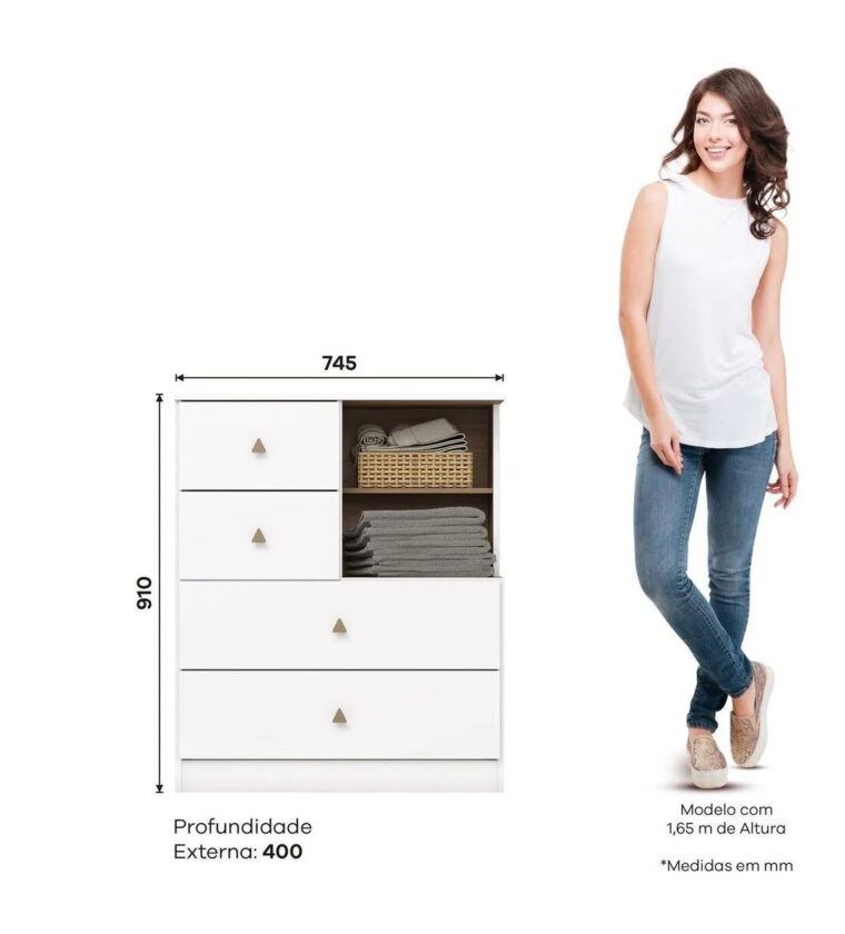Cômoda Infantil Vanila 04 Gavetas I727 Branco Jequitibá Hp - Henn