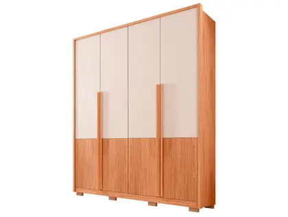 Guarda Roupa Solteiro 4 Portas (2 Ripadas) e 3 Gavetas Francis 1.8 Freijo/Sued - Caemmun - Blush