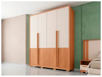 Guarda Roupa Solteiro 4 Portas (2 Ripadas) e 3 Gavetas Francis 1.8 Freijo/Sued - Caemmun - Blush