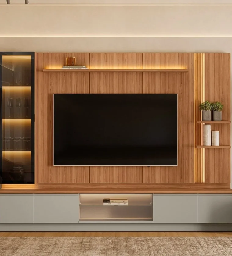 Conjunto Rack com Painel para Tv até 75 Polegadas com Cristaleira Magnum Canela/Gris Fosco - Marrom