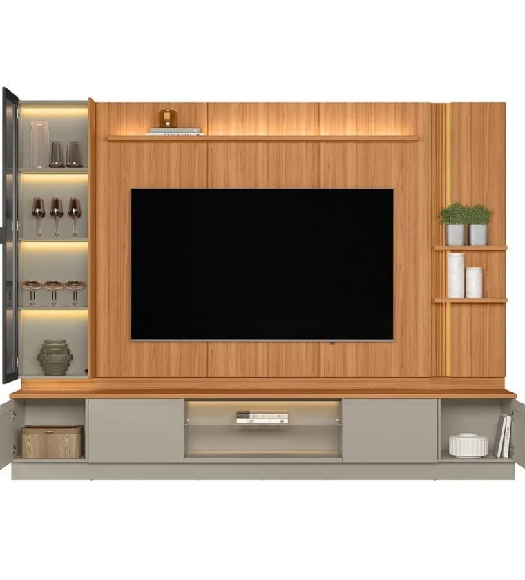 Conjunto Rack com Painel para Tv até 75 Polegadas com Cristaleira Magnum Canela/Gris Fosco - Marrom