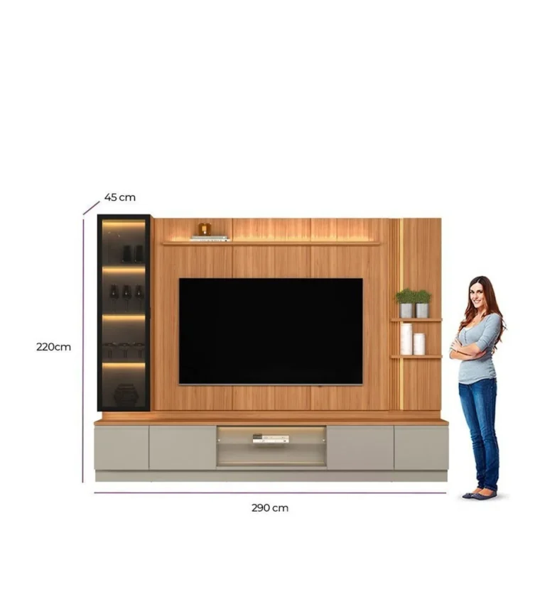 Conjunto Rack com Painel para Tv até 75 Polegadas com Cristaleira Magnum Canela/Gris Fosco - Marrom