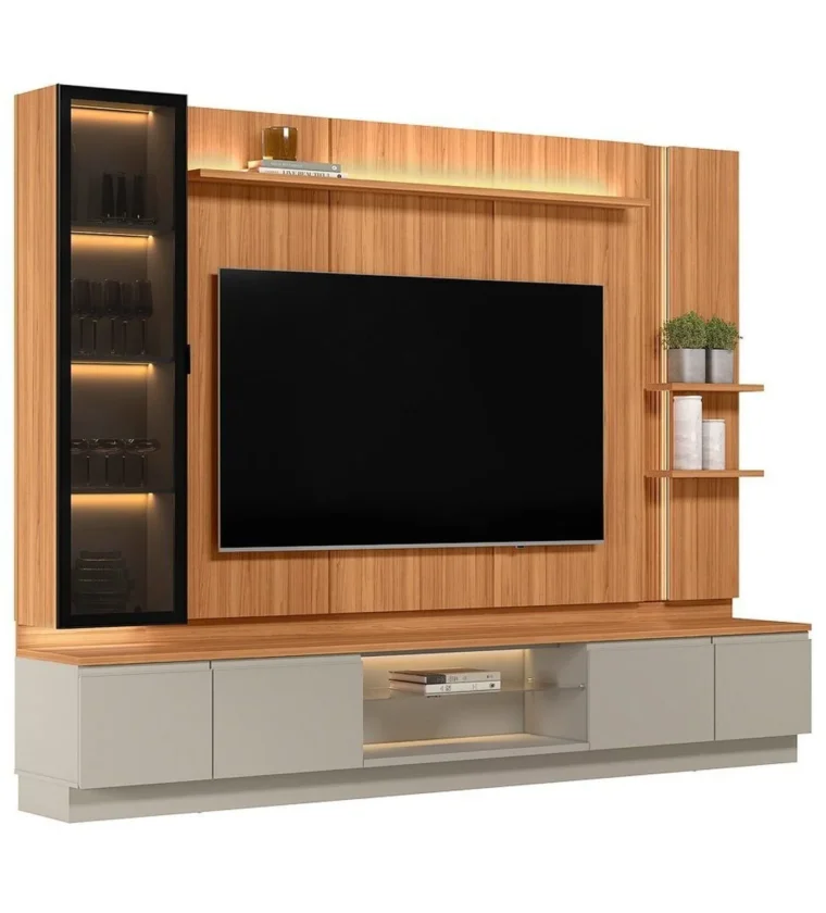 Conjunto Rack com Painel para Tv até 75 Polegadas com Cristaleira Magnum Canela/Gris Fosco - Marrom