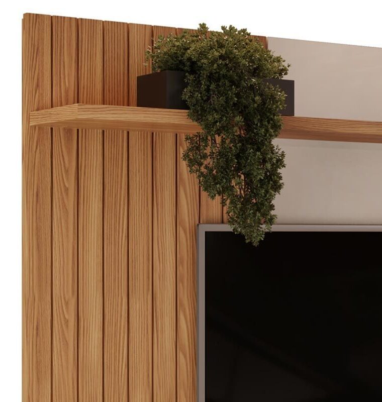 Painel Home p/TV até 65 Polegadas Leoni Ripado c/ Prateleira e Nichos 180x162cm Bali/Cedro - DJ Móveis