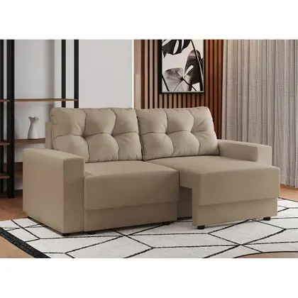 Estofado JW New York 3 Lugares Retrátil Reclinável 209 Veludo (V01) - Bege