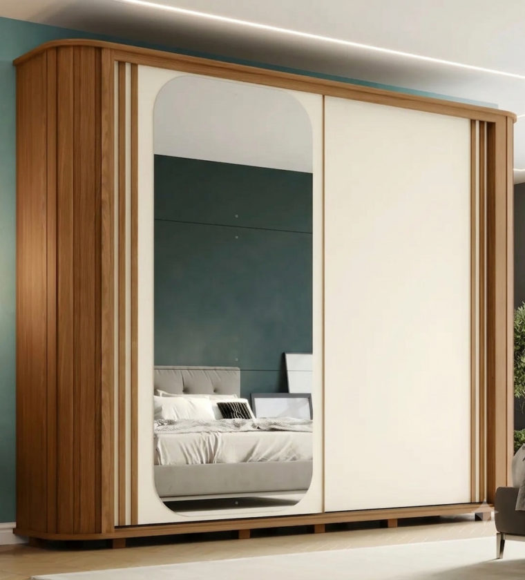 Guarda Roupa Casal Mozzate 2 Portas 6 Gavetas com Pés Inclusos D340 Cinamomo Off White Avelã - Henn