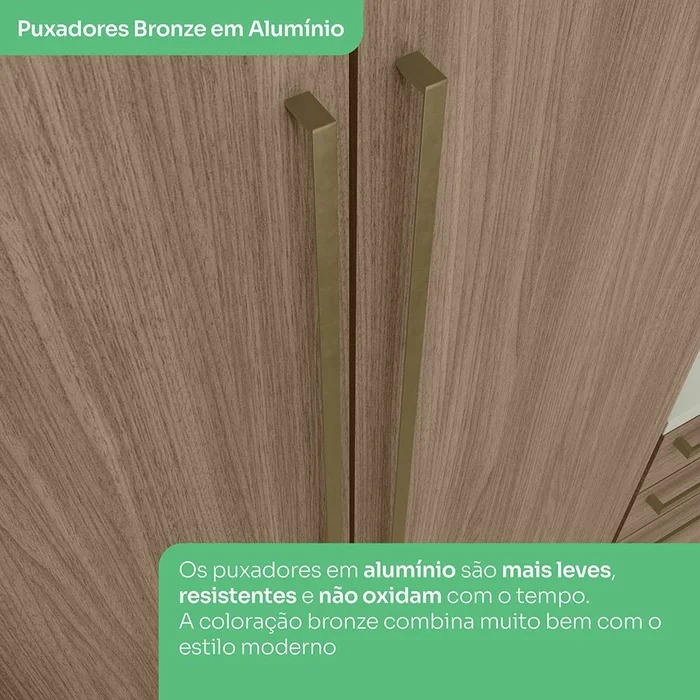 Roupeiro 02 Portas Deslizantes c/1 PT Espelho-Areia/Jequitibá-Linha Seletto-Móveis Henn