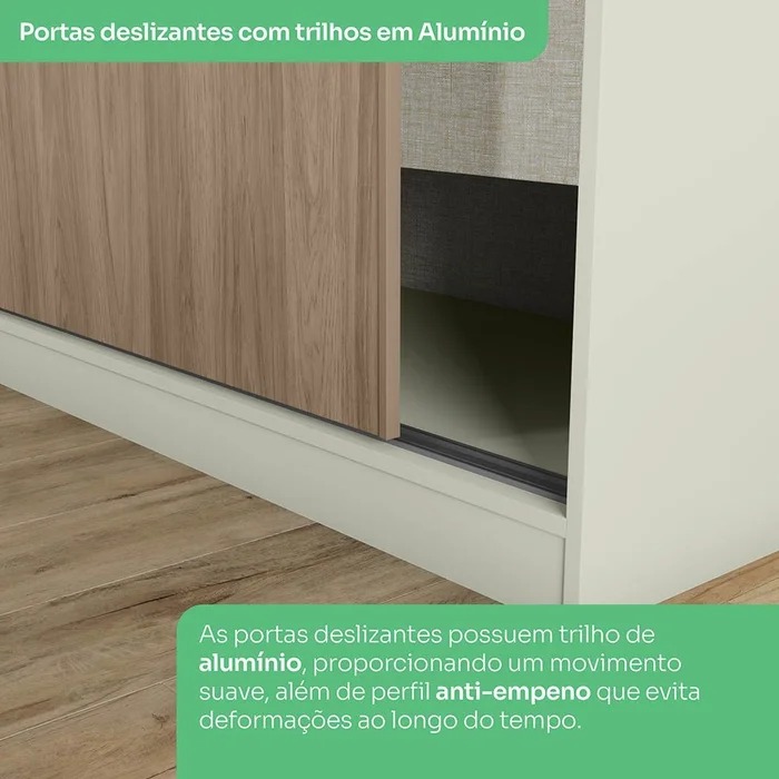 Roupeiro 02 Portas Deslizantes c/1 PT Espelho-Areia/Jequitibá-Linha Seletto-Móveis Henn