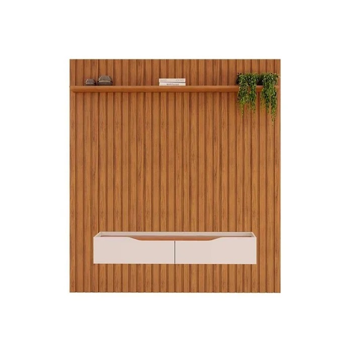 Rack Bancada c/ Painel p/ TV até 65 Pol Pratic Ripado 2 Gavetas 183x240cm Bali - DJ Móveis