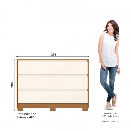 Cômoda para Quarto 6 Gavetas Ravenna Cinamomo/Off White - HENN