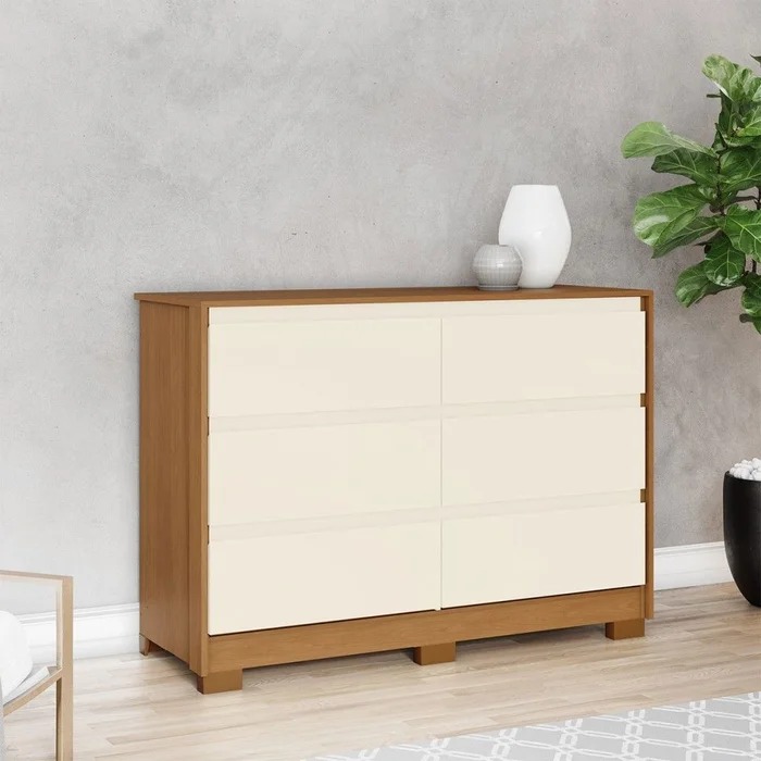 Cômoda para Quarto 6 Gavetas Ravenna Cinamomo/Off White - HENN