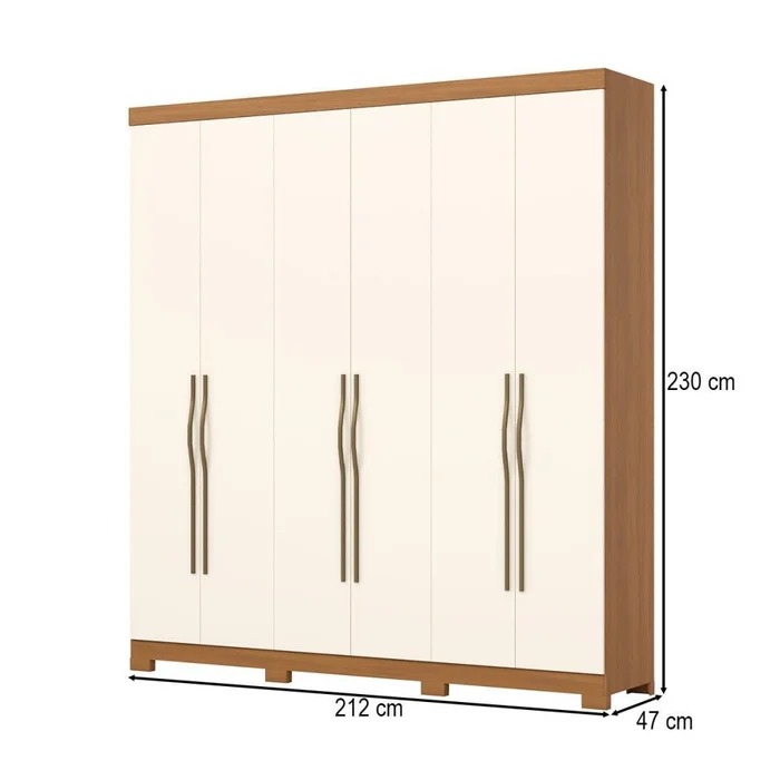Guarda Roupa Casal 06 Portas 02 Gavetas Dominic D346 Cinamomo Off White - Henn - MÓVEIS HENN