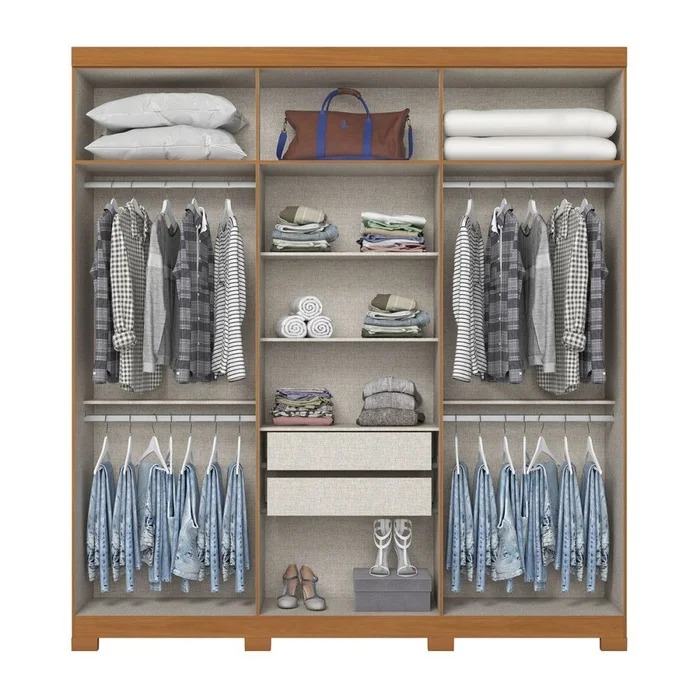 Guarda Roupa Casal 06 Portas 02 Gavetas Dominic D346 Cinamomo Off White - Henn - MÓVEIS HENN