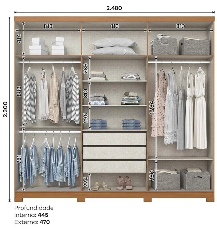 Guarda Roupa Casal New Jade 6 Portas 3 Gavetas Cinamomo/Off White Henn