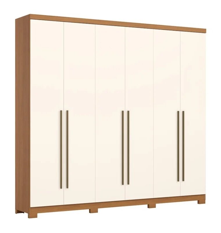 Guarda Roupa Casal New Jade 6 Portas 3 Gavetas Cinamomo/Off White Henn