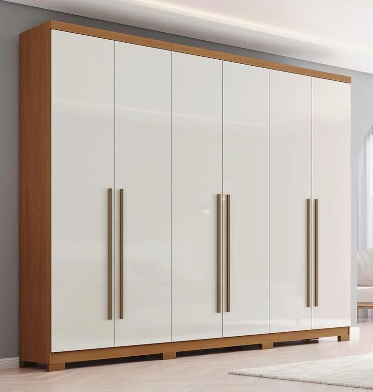 Guarda Roupa Casal New Jade 6 Portas 3 Gavetas Cinamomo/Off White Henn