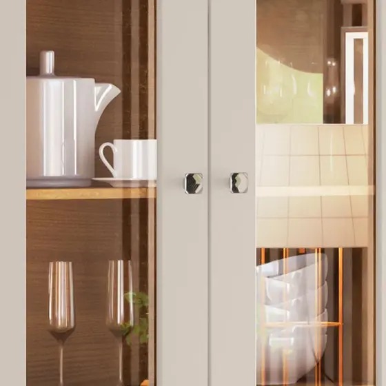 Cristaleira 2 Portas 2 Gavetas Liz Off White Nature Henn - MÓVEIS HENN