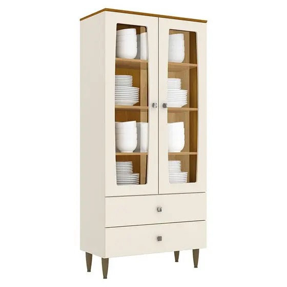 Cristaleira 2 Portas 2 Gavetas Liz Off White Nature Henn - MÓVEIS HENN